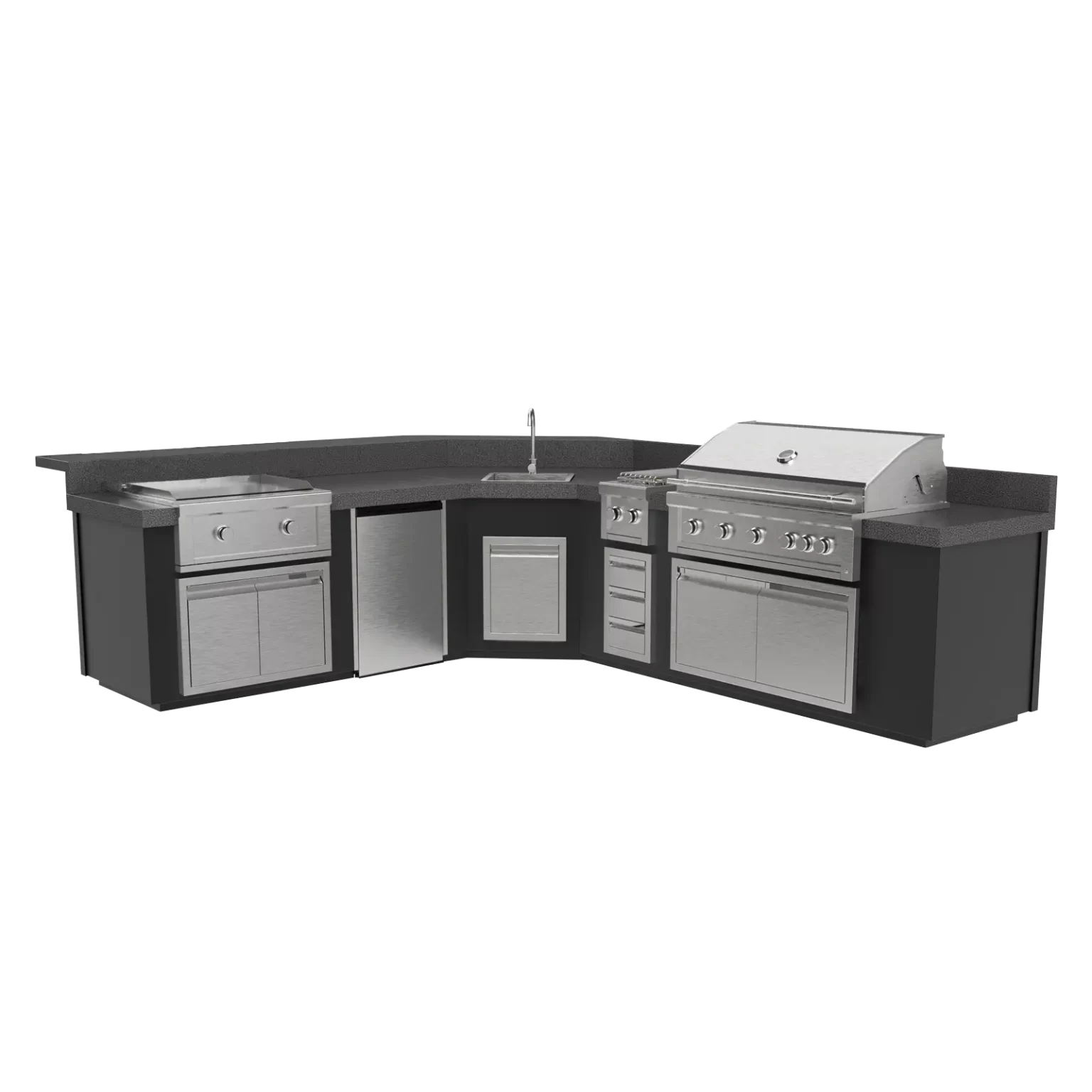 The Outdoor Plus Maestro 144L BBQ Island – L-Shaped Outdoor Kitchen DG-144L-MSTR