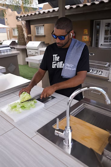 Kokomo KO-TRSCH Stainless Steel Trash Chute & Cutting Board – Built-In Outdoor Litter Solution