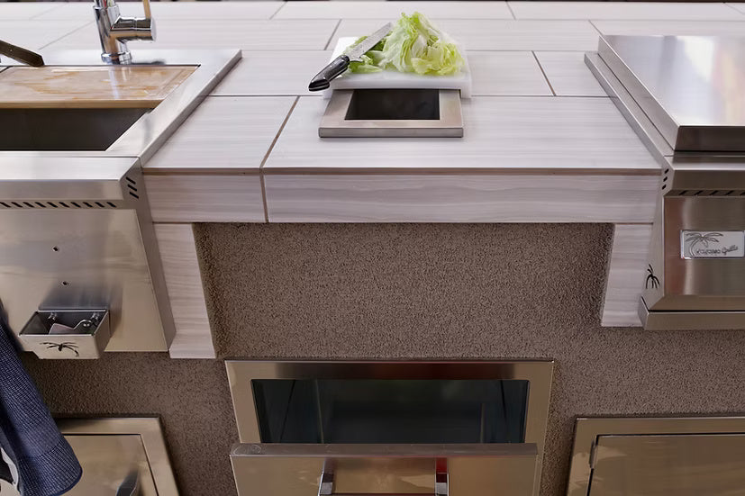 Kokomo KO-TRSCH Stainless Steel Trash Chute & Cutting Board – Built-In Outdoor Litter Solution