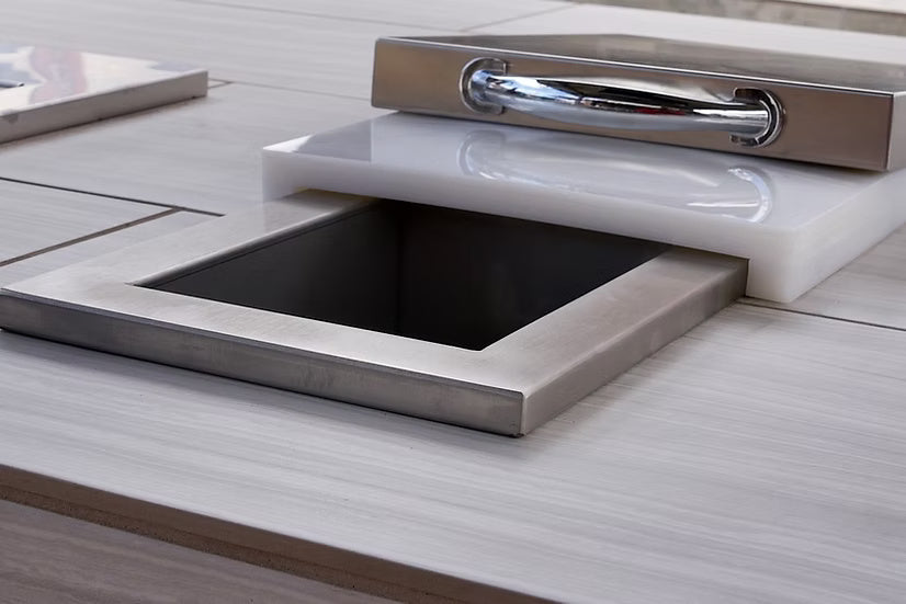Kokomo KO-TRSCH Stainless Steel Trash Chute & Cutting Board – Built-In Outdoor Litter Solution
