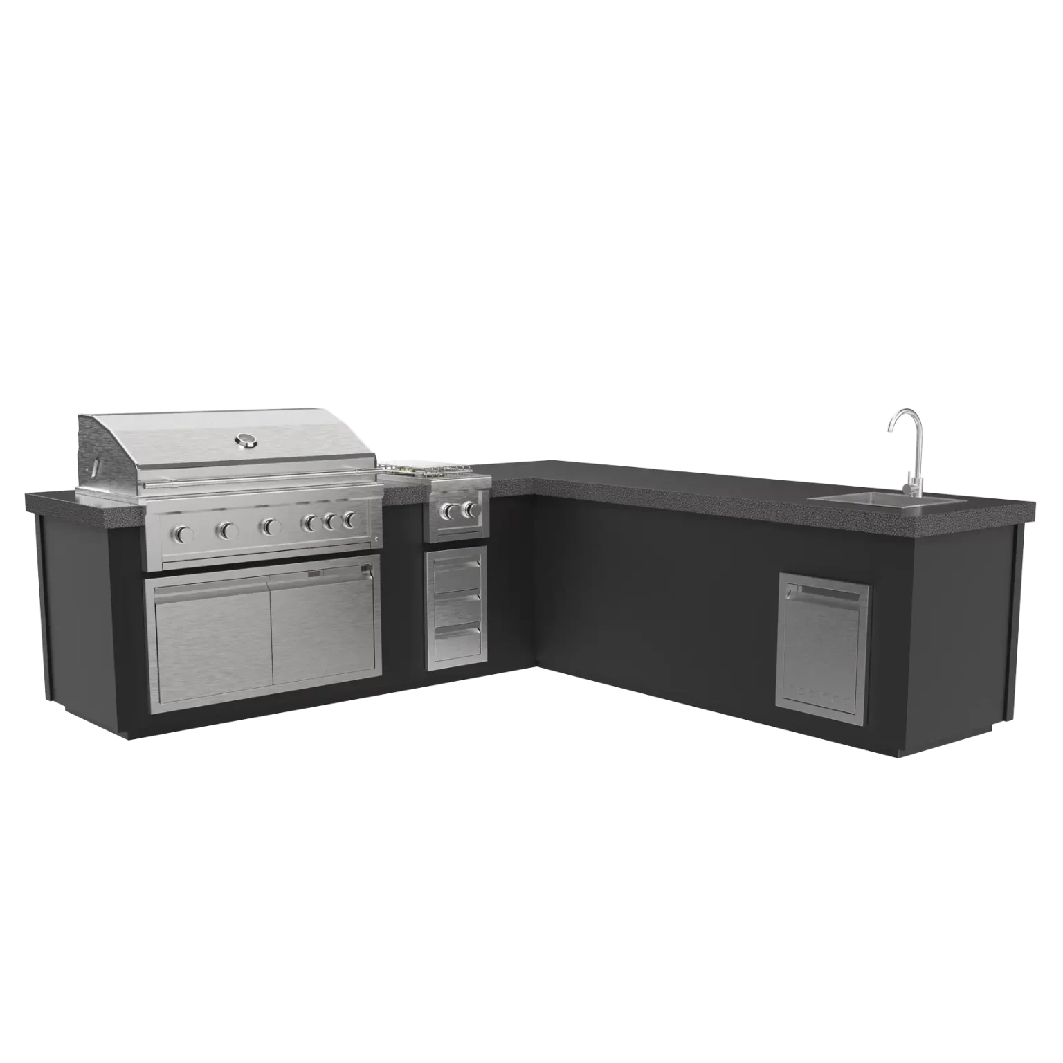 Outdoor Plus Maestro Collection 112L BBQ Island – 42″ Grill, Side Burner, Sink & Storage L-Shaped